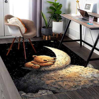 1pc Teddy Bear On Crescent Moon Chair Mat Anime Cartoon Design, Non Slip Carpet for Office and Home Decor