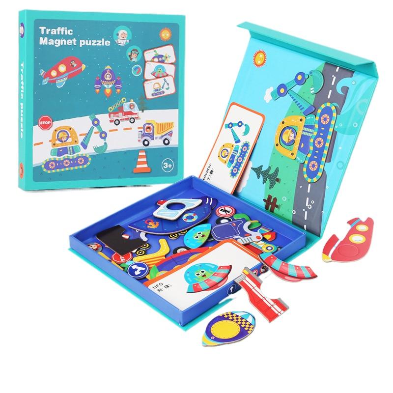 Wooden Jigsaw Magnetic Blocks Puzzle Book Board with Cards Face Change Clothing Change Marine Life Kids 3D Puzzle Toys Gifts