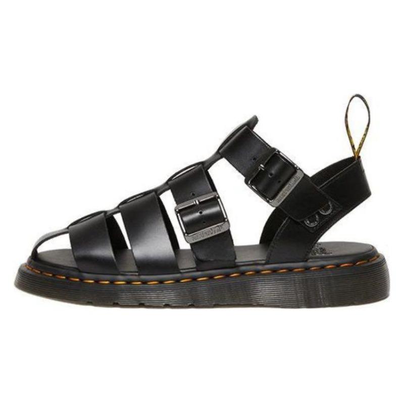Dr. Martens Leather Hollow Out Roman Sandals Unisex Black 30766001