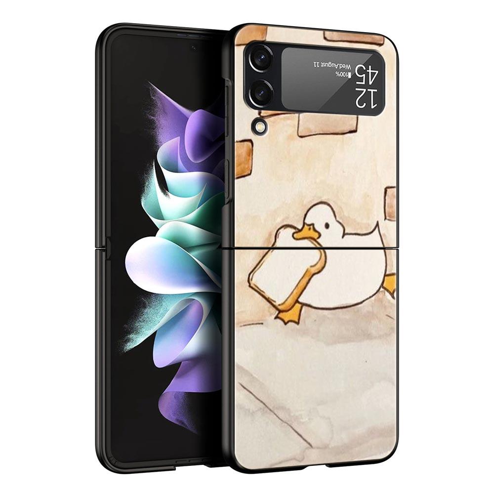 Phone Case For Samsung Galaxy Z Flip 3 4 5 Hard Black Folding PC For Samsung Z Flip3 Cover Protect Shell Cartoon Duck Goose Game
