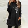 Women's Loose Fit Crew Neck Tunic Sweatshirt Long Sleeve Double Fleece Pullover Top Dandelion Floral Print Casual Fall Sweater With Side Pockets