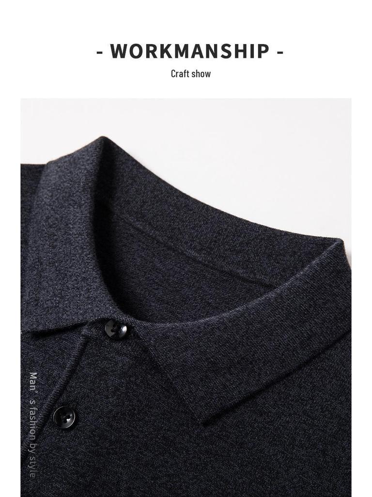 Men's Merino Wool Turn-Down Collar Sweater, Solid Color, Long-Sleeve, 2024 Autumn Collection