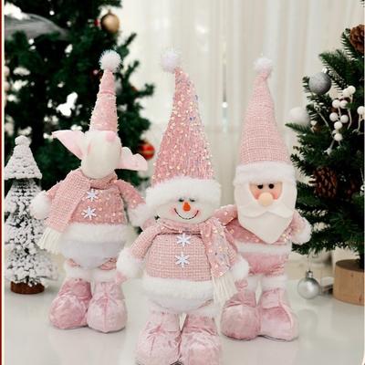 Pink Pailletten Weihnachtsmann Puppe Passende Zubehör Fensterdeko Schneemann Puppe Stehend Ausziehbare Ornamente Weihnachtsdekorationen