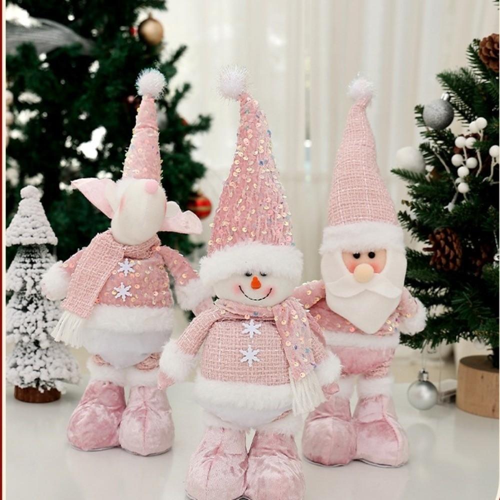 Props Pink Sequin Santa Claus Doll Standing Expandable Window Props Elk Doll Ornaments Matching Supplies Snowman Doll Kids Gift