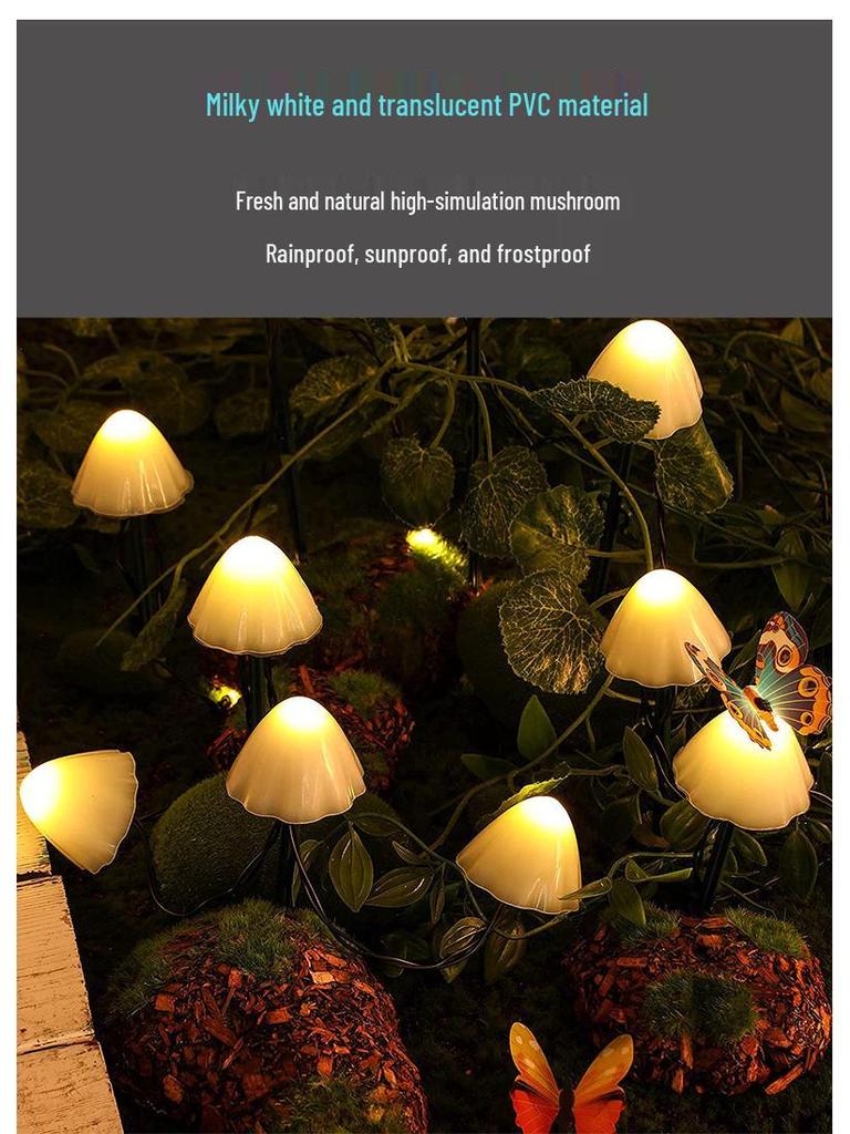 Waterproof Solar Mushroom String Lights for Outdoor Courtyard & Garden Decoration