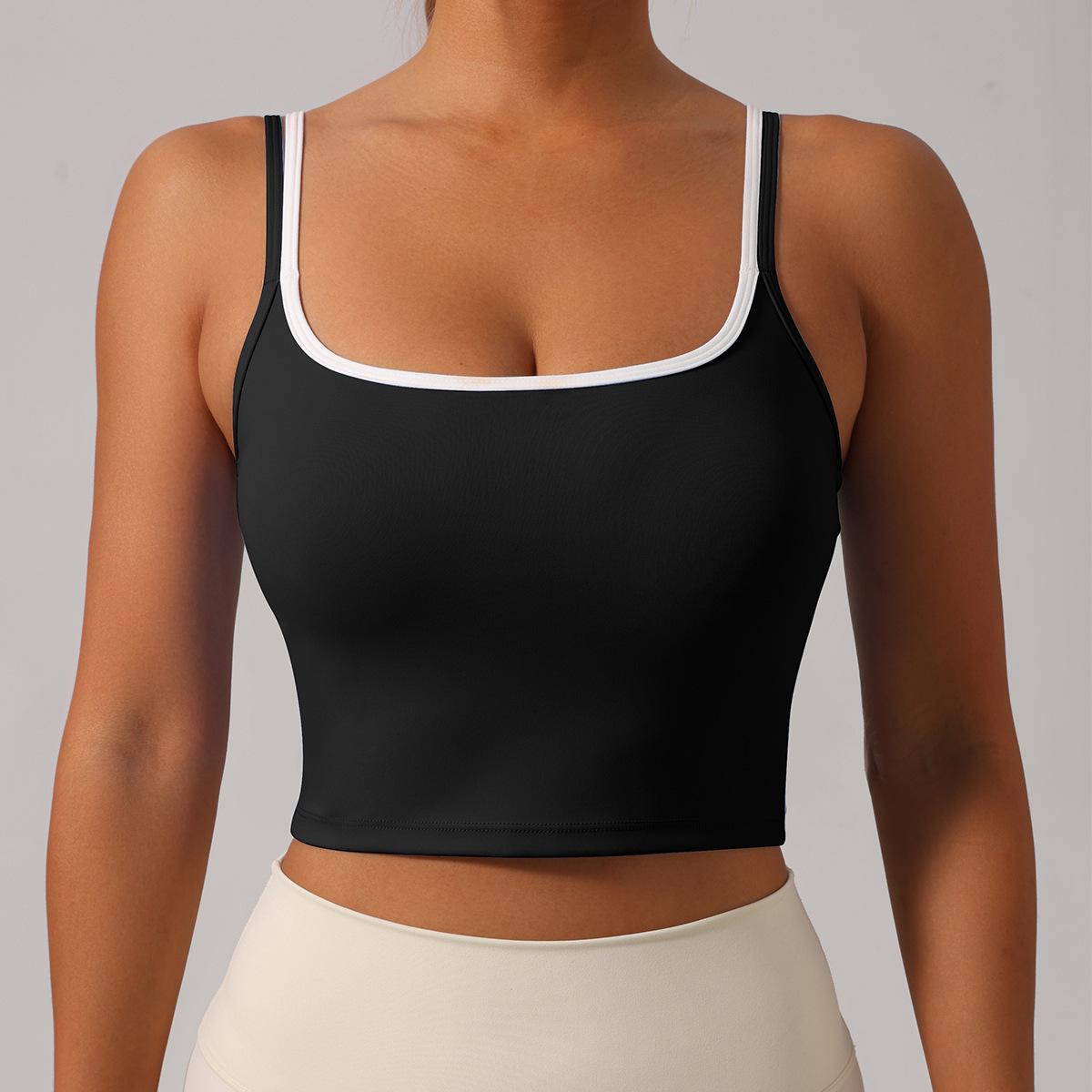 Seamless Colorblock Strappy Backless Yoga Tank - Nude Feel Women s Close-Fitting Outerwear Large чёрный