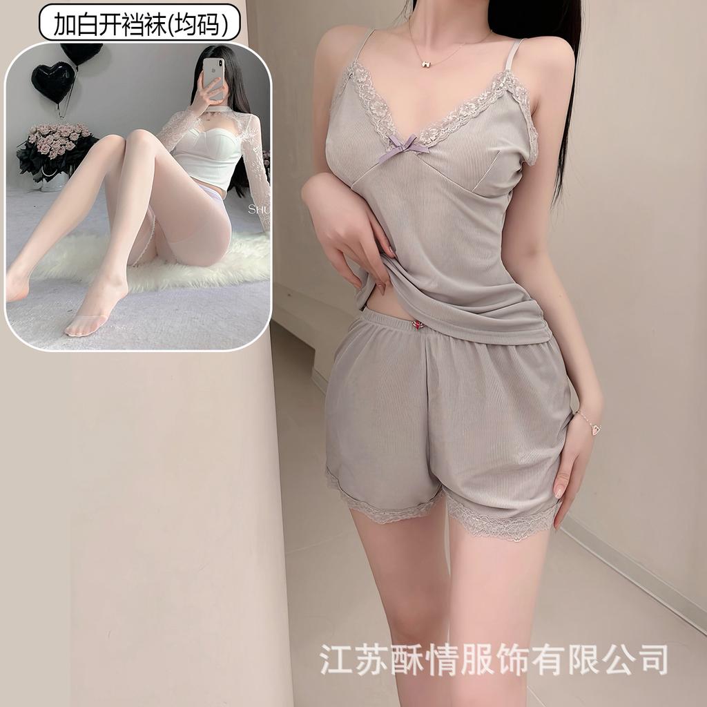 Pajamas summer Korean version simple casual cute suspender two-piece set casual comfortable shorts sexy