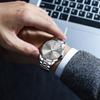 OLEVS Waterproof Analog Quartz Silver with Gray Roman Date and Day Stainless Steel Band Men's Watch, Dial, Numerals, Display,