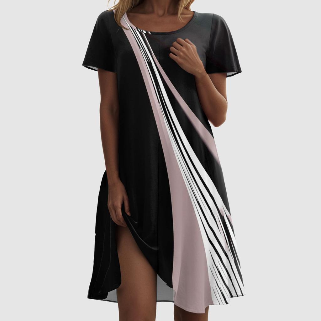 Dames Jurk Bloemenprint Oversized Strandjurk Korte Mouw Ronde Hals Midi Jurk Onregelmatige Zoom Elegante Losse Knie Lengte Jurk