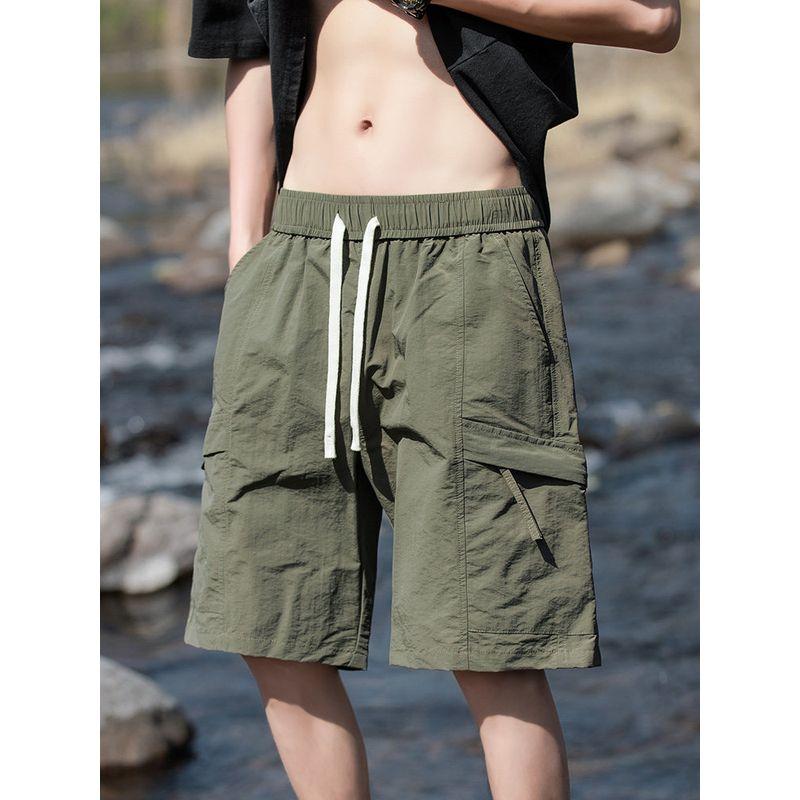 Wassup Trendy Army Green Workwear Shorts for Men, Summer Thin Outdoor Japanese-Style Straight-Leg Five-Point Sports Shorts