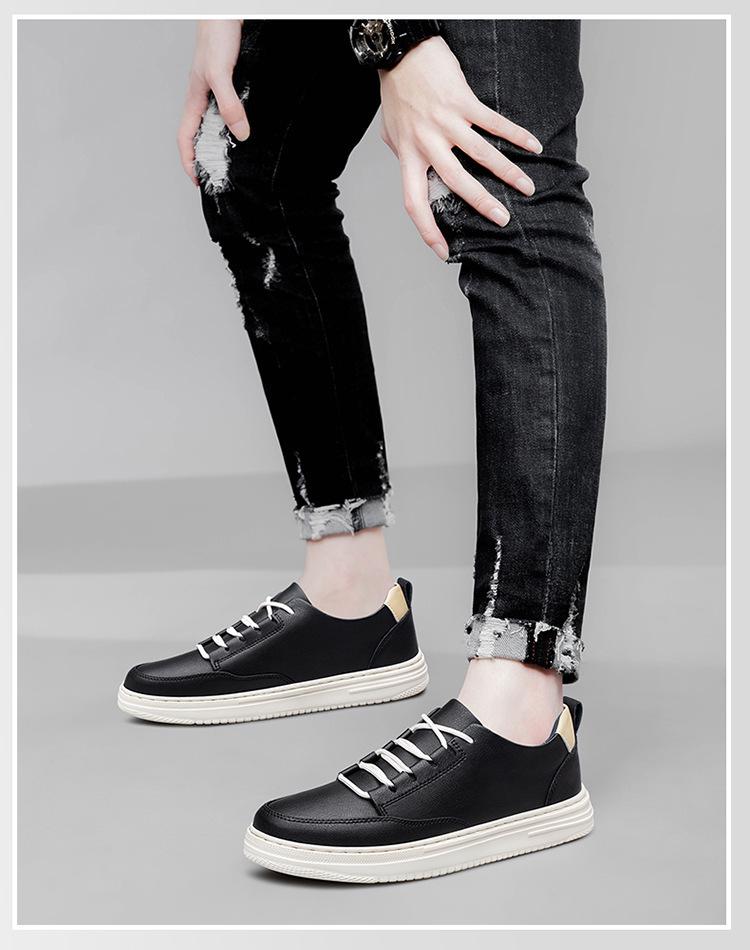 Men's Handmade Retro White Low-Top Board Shoes - Versatile Cowhide Casual Flats for Spring