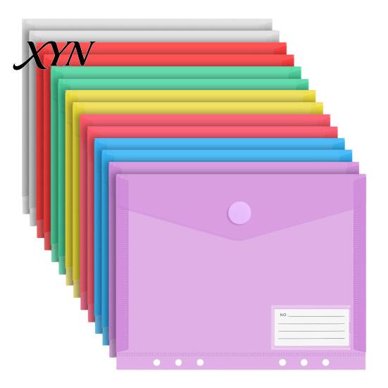Subject Sorting File Organizer Plastic Folder with Label Pocket, Hook And Loop Closure Clear Push-type Round Buckle Poly Envelope Document Folder,