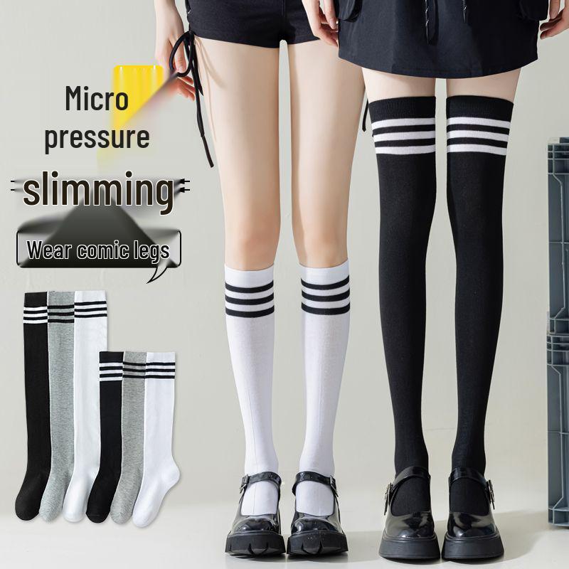 

Women s Black & White Knee-High Spring/Autumn Socks: Slimming, Versatile, Over-the-Knee Fashion One Size