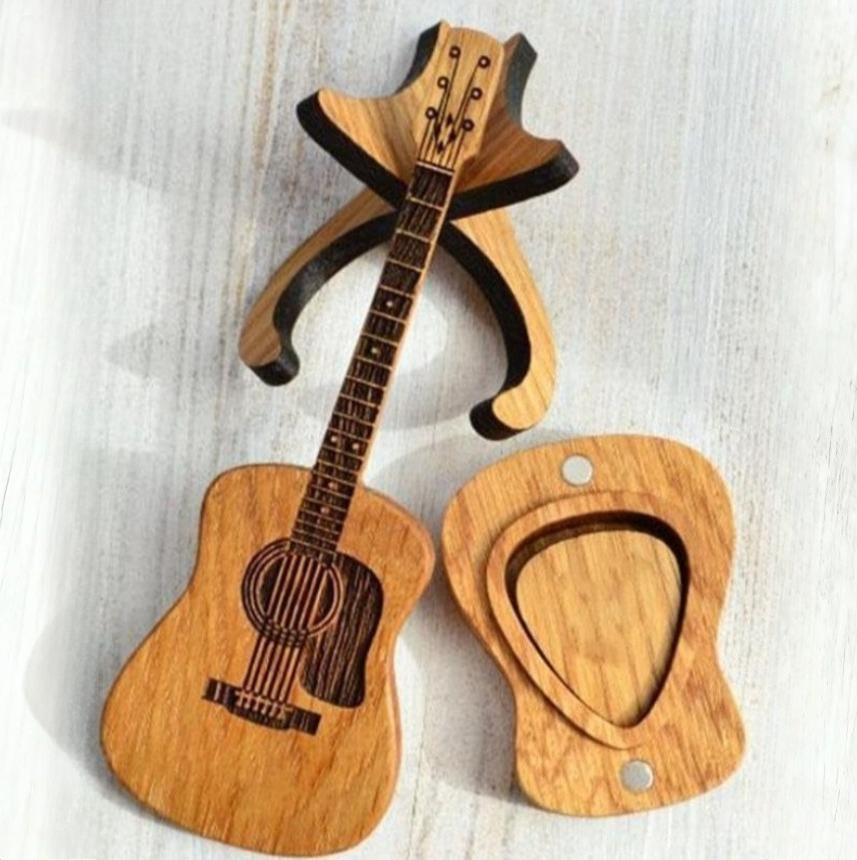 

1 Set Creative Guitar Pick Display, Wooden Shaped Holder & Stand, Retro Desk Decor for Picks, Unique Gift for Musicians