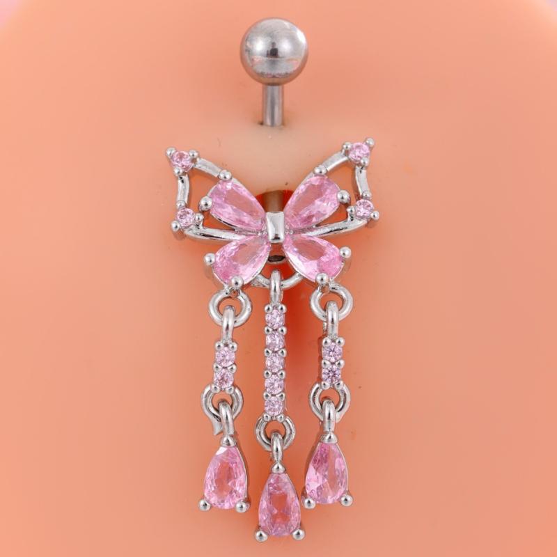 1PCS Zircon Flower Belly Button Ring Drop Chain 14G G23 Titanium Curved Barbell Navel Piercing Women Girls Sexy Jewelry
