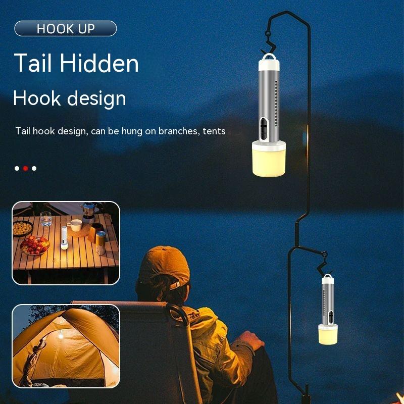 LED Double Light Flashlight Rechargeable Handheld Torch 5 Lighting Modes Outdoor Home Emergency Warning Camping Tool Lights