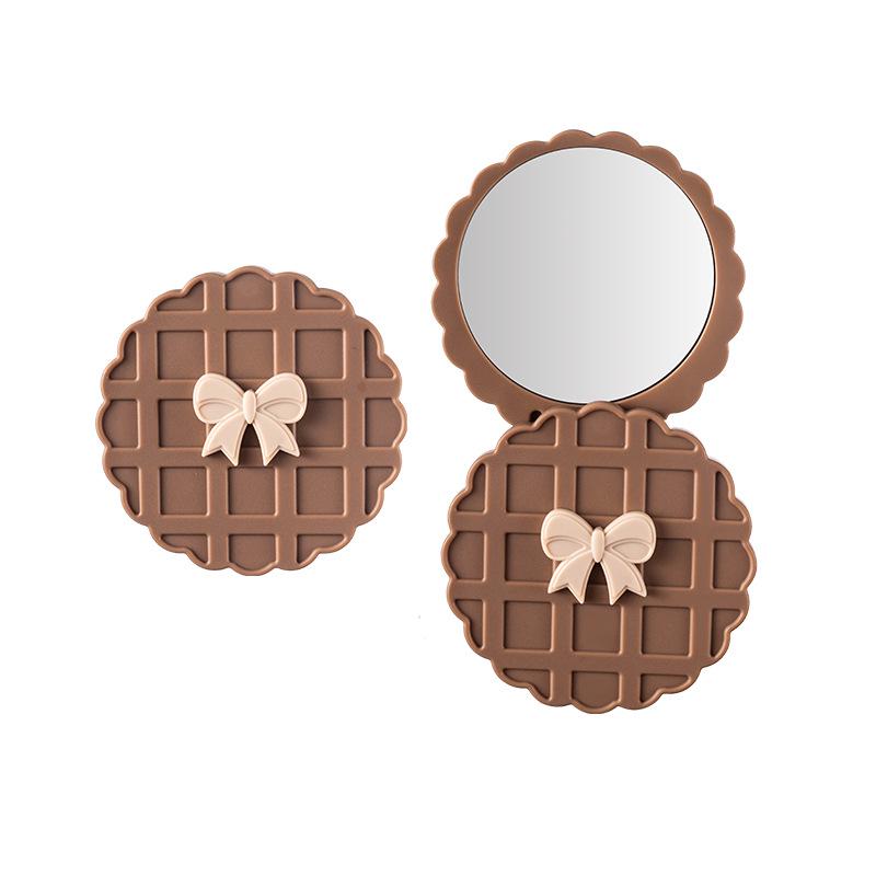 Creative Waffle Double-Sided Compact Mirror for Girls - Cute Portable Makeup Mirror Waffle Biscuit Mirror