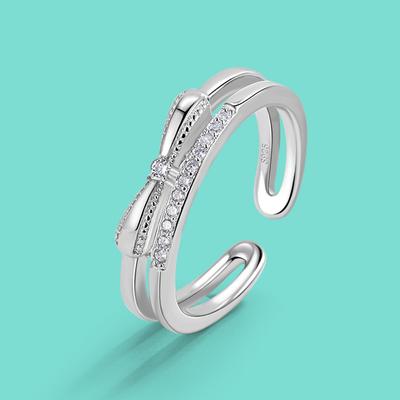 Anello in Argento Sterling 925 Autentico per Donna Zircone CZ Anello Aperto Gioiello Charm Anello Nuziale Regolabile