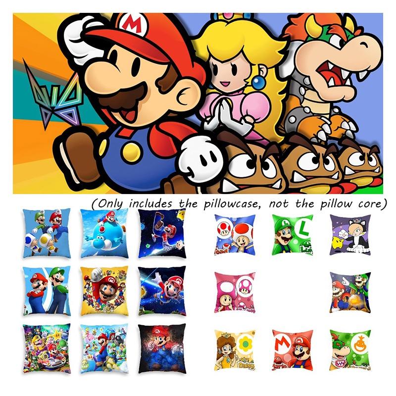 Super Mario Pillow Cover Mario-themed Short Plush Cushion Cover For Car Living Room Décor 45*45cm
