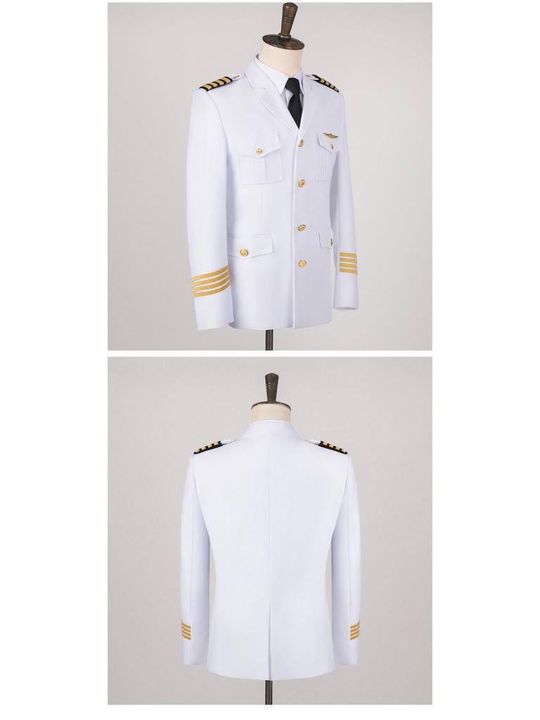 Heren Witte Piloot Kapitein Uniform Set met Epauletten - Inclusief Beveiliging en Stewardess Uniform