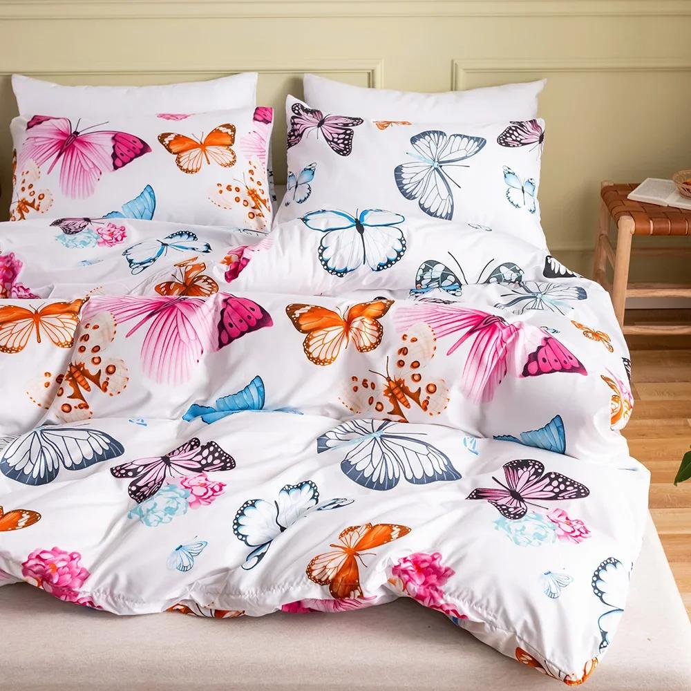 Colorful Butterfly Floral Print Duvet Cover Set Soft Microfiber Bedding Set with Pillowcases Elegant Bedroom Decor Quilt Cover