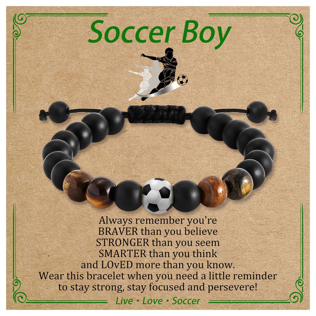 Football Beaded Bracelet Gift to my son Black Frosted Coach Football Bracelet Tiger's Eye Baseball Bracelet
