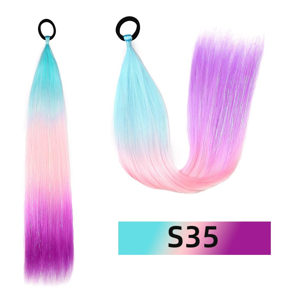Hair Tinsel Color Extensions for Kids, Stage Use, Set of 2, Easy to Apply, Sparkling Red Gradient, Braided Hair Bundles, Wig, DIY, 60cm, 50g, Stylish