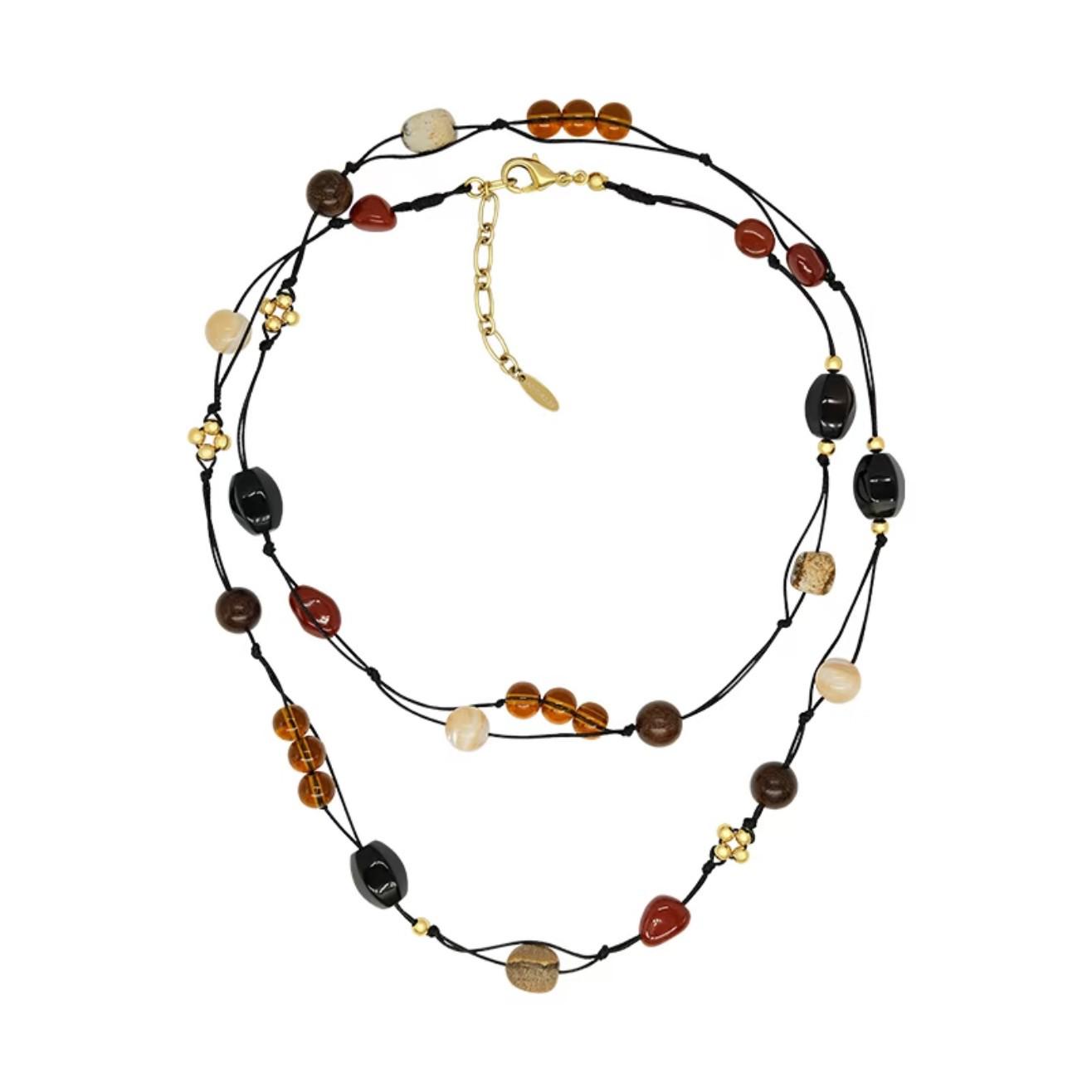 Colorful Natural Stone Crystal Beaded Double Layer Necklace