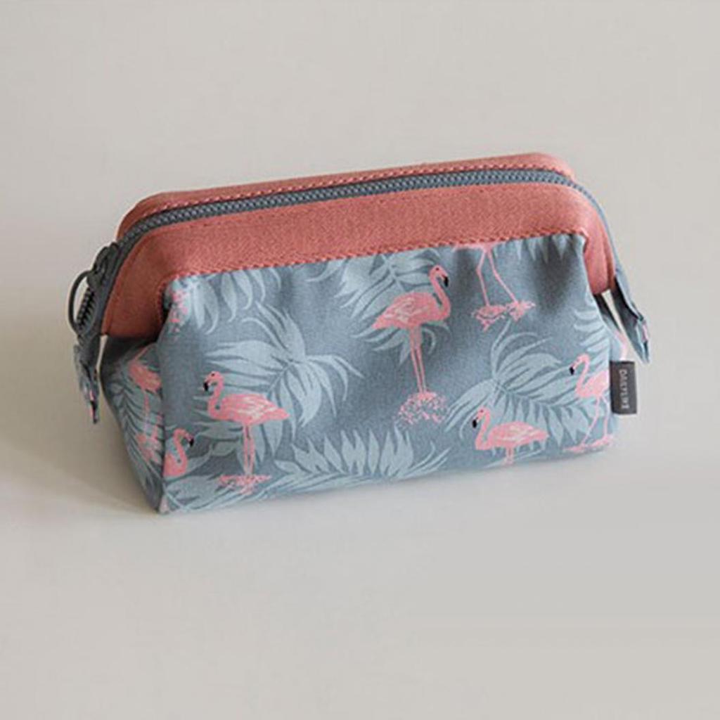 Fashion Flamingo Flower Print Makeup Brushes Holder Bag Pouch Portable Gift Large-capacity for Outing and Travel Wash Bag