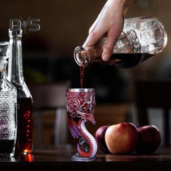 Dragon Wine Goblet Cat Chalice Cup Stainless Steel Resin Gothic Macabre Halloween Decorative Bar Whiskey Cocktail Drinking Glasses for Beer Wine