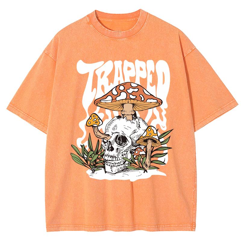 T-shirty z nadrukami grzybów rosnących w czaszkach, koszulki do prania, letnie, z okrągłym dekoltem, krótkim rękawem, modne, bawełniane, luźne koszulki