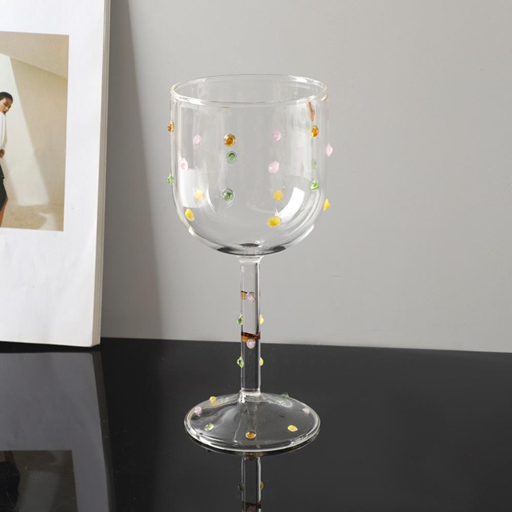 Glass Colorful Dot Goblet Cup Embossed Wine Cup Dishwasher-safe Tall Glass Banquet