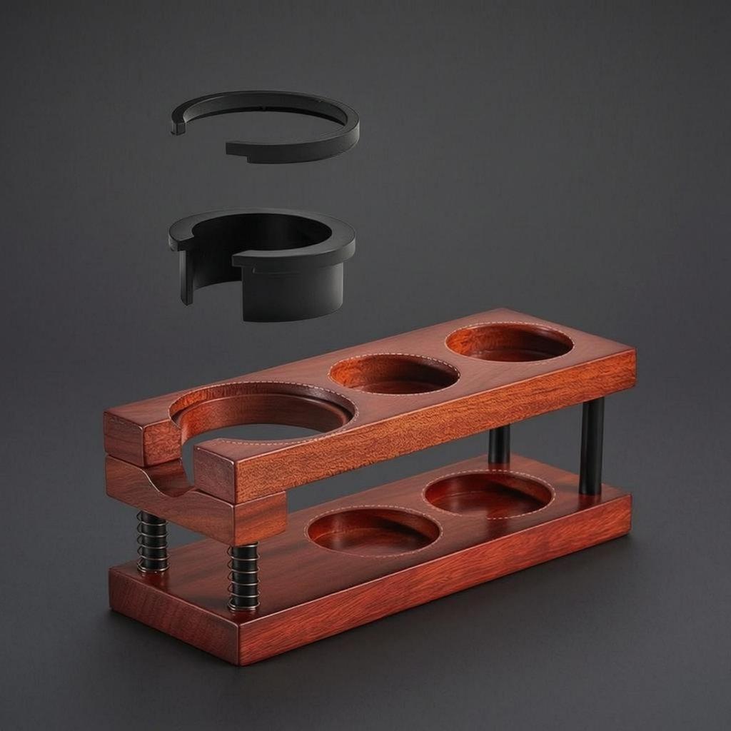 Espresso Pressing Station Wood Grain Finish Multiple Recesses Wooden Press