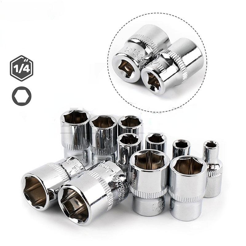 13pcs Short/11pcs Deep Hi-Spec 11pc 1/4  Socket Set Adapter Short Long Sockets 4-14mm Deep Socket Tool Heads Torque Spanner Ratchet Socket Wrench