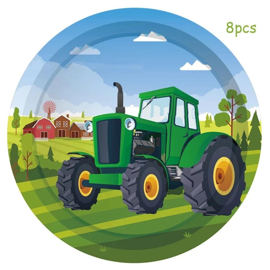 Green Tractor Birthday Decoration Tableware Balloons Cup Plate Truck Vehicle Excavator Kids Boys Party Favors Gift Baby Shower