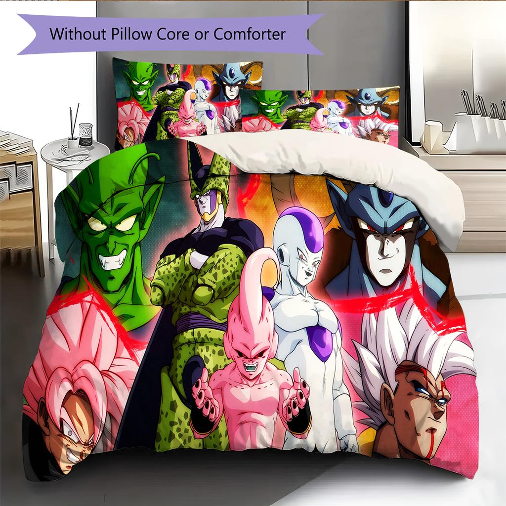 Dragon Ball Muster Bettwäsche Heimdekoration Geburtstagsgeschenk (1 Bettbezug + 2 Kissenbezüge, ohne Füllung)