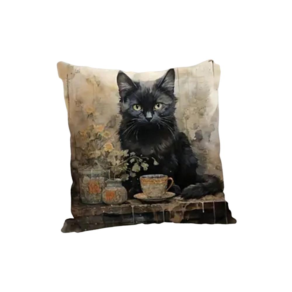 1 шт Винтажная наволочка для Хэллоуина на молнии с рисунком паука тыквы и черной кошки подходит для украшения гостиной спальни 45x45cm 1123₽