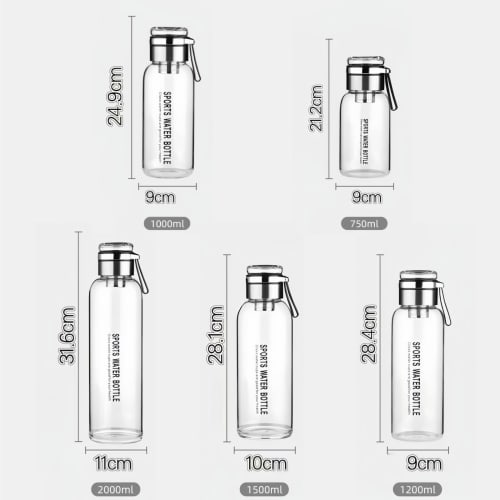 BDHD Glass Water Bottle, High Boron Silicone Glass, Direct Drinking, Leak-Proof, Portable, Transparent, with Strainer for Coffee and Tea, Perfect for