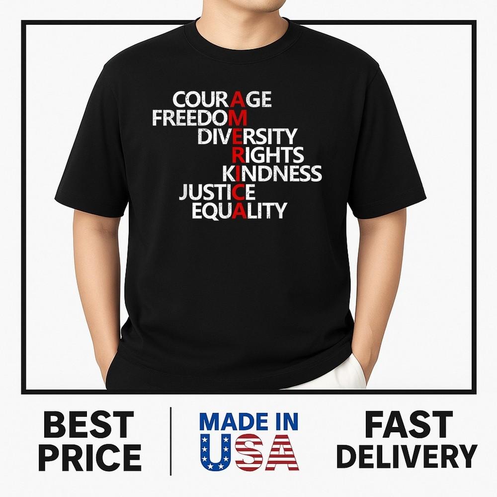 America Values Word Art Courage Freedom Diversity 4th July T-Shirt ON TREND Unisex T-Shirt