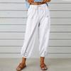 Women's High Waist Linen Pants Loose Fit Cropped Trousers Solid Drawstring Button Casual Fall Harem Pants