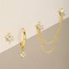 LT-ED507 New Trendy Fashion Zircon Silver Earrings High-end Square Zircon Stud Earrings Chain Tassel Style