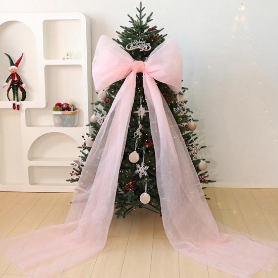 Christmas Tree Topper Bow Extra Large Mesh Bow with Long Streamers for Holiday Wedding Birthday Party Wall Decoration