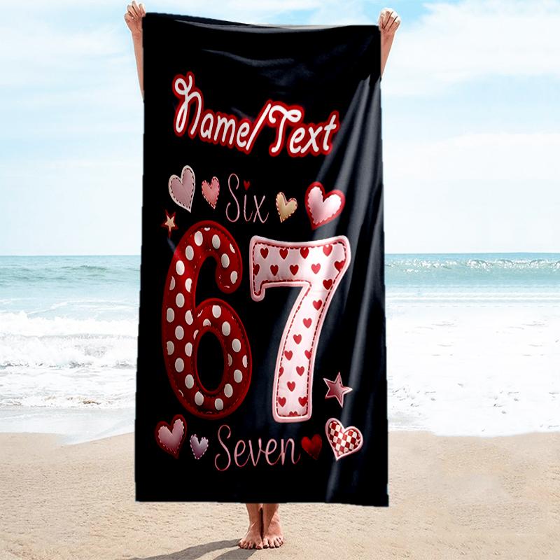 1PC Custom Name Happy 67th Birthday Beach Towel Highly Absorbent And Sand-Resistant Towel for Swimming, Pool, Yoga, And Travel Lightweight