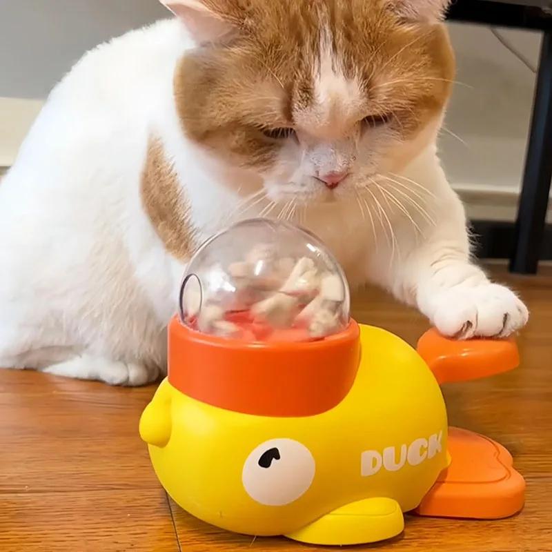 Interactive Cat Treat Dispenser Toy Yellow Duck Shape Slow Feeder for Small Dogs Cats Puzzle Training Toy