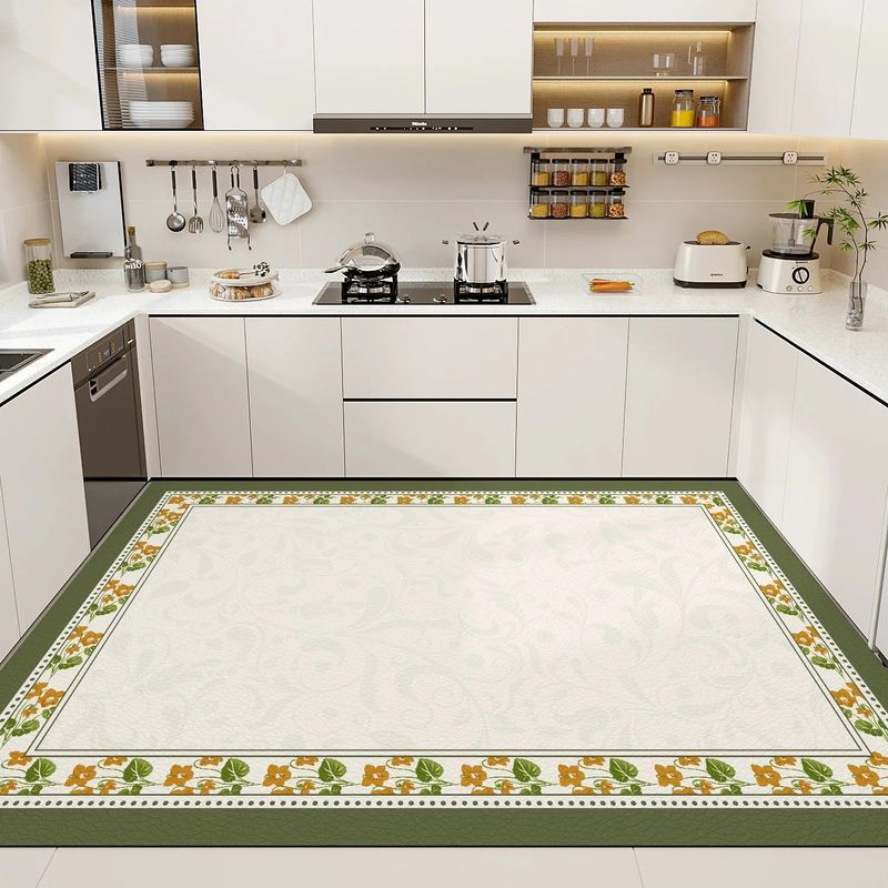 VIKAMA Vintage Floral Border Kitchen Rug, Non-Slip and Washable Living Room Mat, Kitchen, Dining Room, and Entryway Home Decor
