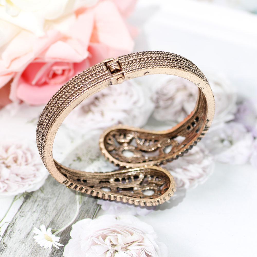 SUNSPICE-MS Champagne Crystal Women Vintage Cuff Bracelet Turkish Retro Gold Color Metal Spring Bracelet Ethnic Wedding Jewelry