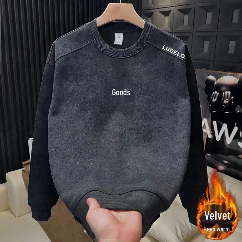Men s Tie-Dye Velvet Hoodie - Stylish Autumn/Winter Round Neck, Long Sleeve, Lettered Design 4XL
