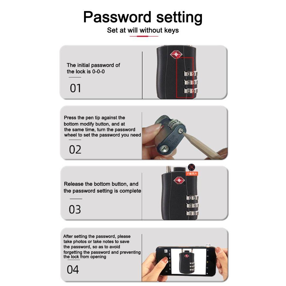 TSA Customs Password Lock Anti-theft Wire Rope Padlock Durable 3 Digit Combination Lock  Travel