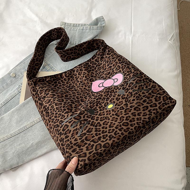 Casual large-capacity leopard print bag, autumn and winter new women's commuter shoulder bag, slack tote bucket bag