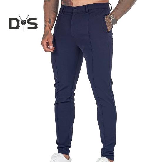 Herren-Hosen, schmale Passform, einfarbig, mittlere Taille, weich, dünn, atmungsaktiv, Schrägtaschen, knöchellang, Knopf, Reißverschluss, lange Herren-Business-Hose